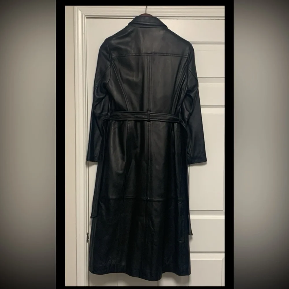 Thinsulate Genuine Long Women’s Black Leather Trench Coat - Picture 7 of 16